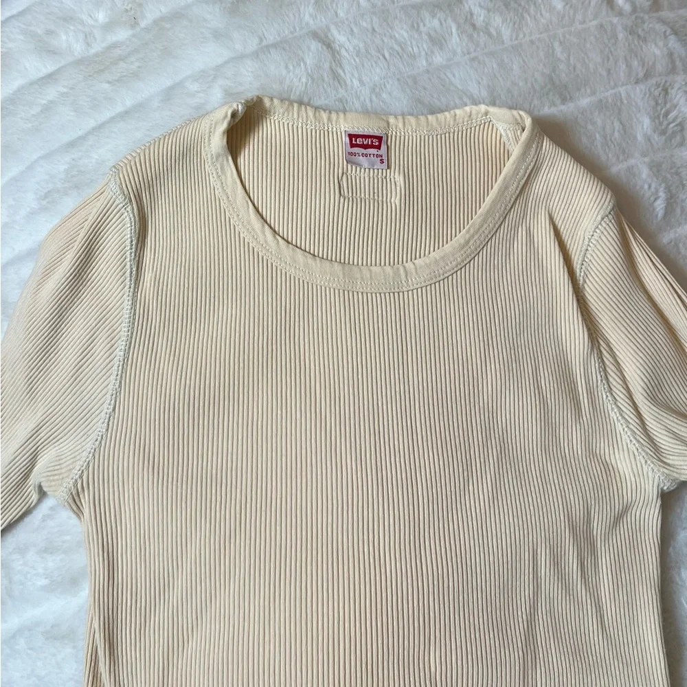 Levi’s Girls S Cream Ribbed Long Sleeve Tunic Tee Fall Winter Spring 100% Cotton